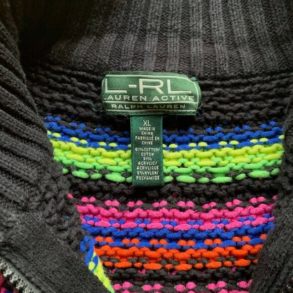 Ralph Lauren RL Active Black Rainbow Stripe Knit Sweater Zip Front Women’s XL - Picture 4 of 10